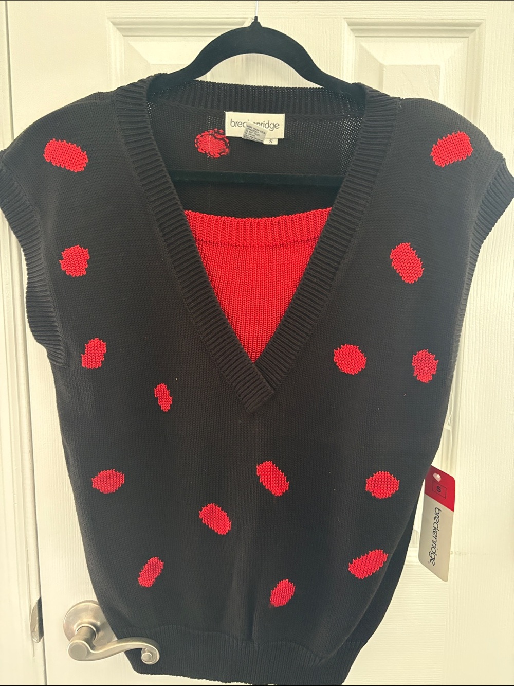 breckenridge Black V-Neck Sweater Vest with Red Polka Accents